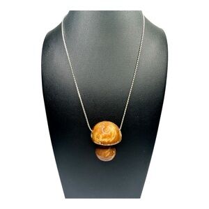 VTG Sterling Silver Stone Mushroom Necklace Arezzo Italy 925 Boomerang Chain